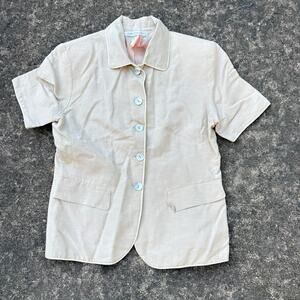 Preston & York Beige Linen Blend Short Sleeve Blouse Size 12 Vintage